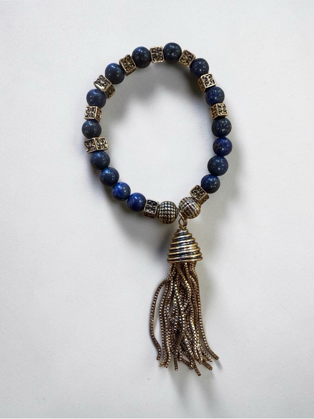 Lapis Stone Beaded Tassel Bracelet